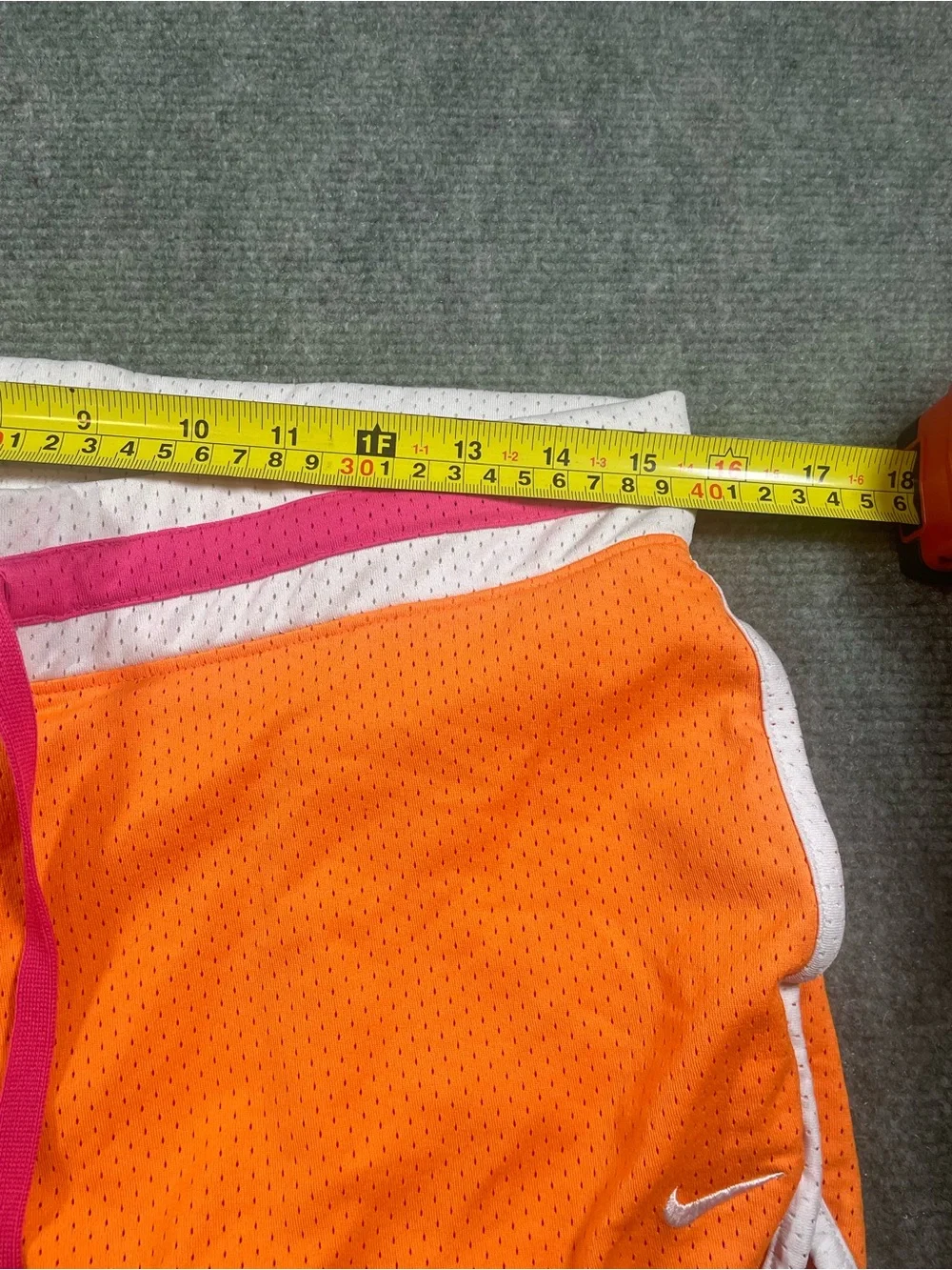 Nike Women's Orange Mesh Athletic Shorts with Pink Drawstring